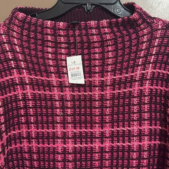 Ann Taylor Women’s Shimmer Plaid Mock Neck Sweater - Picture 4 of 6